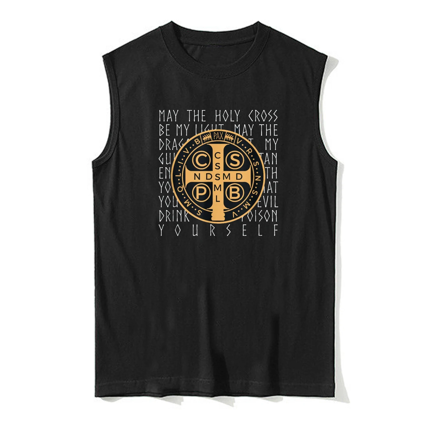 Saint Benedict Medal Christian Prayer Tanktop New 100% Cotton O-Neck Summer Casual Mens Vests Sleeveless T-shirt Streetwear