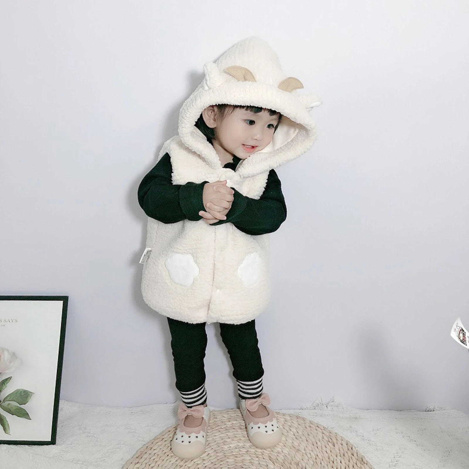 Baby Boys Girls Vest Faux Sherpa Fleece Cartoon Animal Shaped Hooded Waistcoat Fall Winter Sleeveless Coat