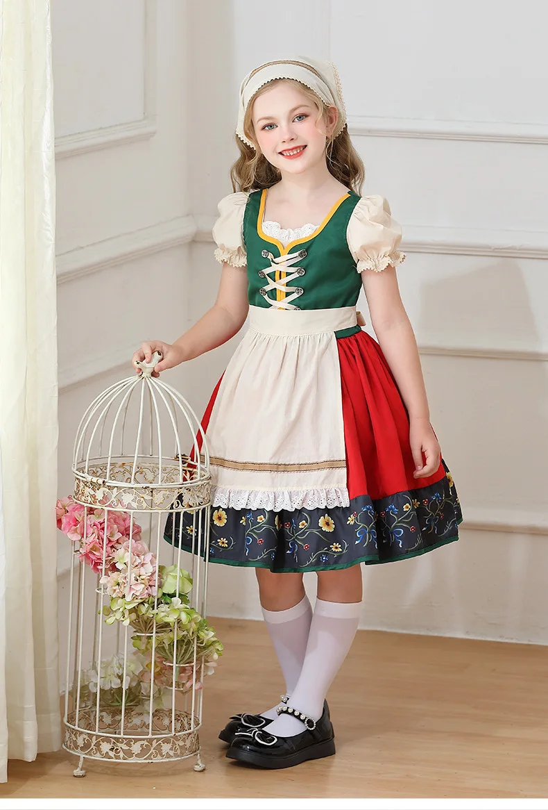 Kinder Karnevalskostüm München Oktoberfest Mädchenkostüm Klassisches Alpen-Landkostüm Mädchen Paradekostüm Cosplay Festliches Kleid Party – Detail 23