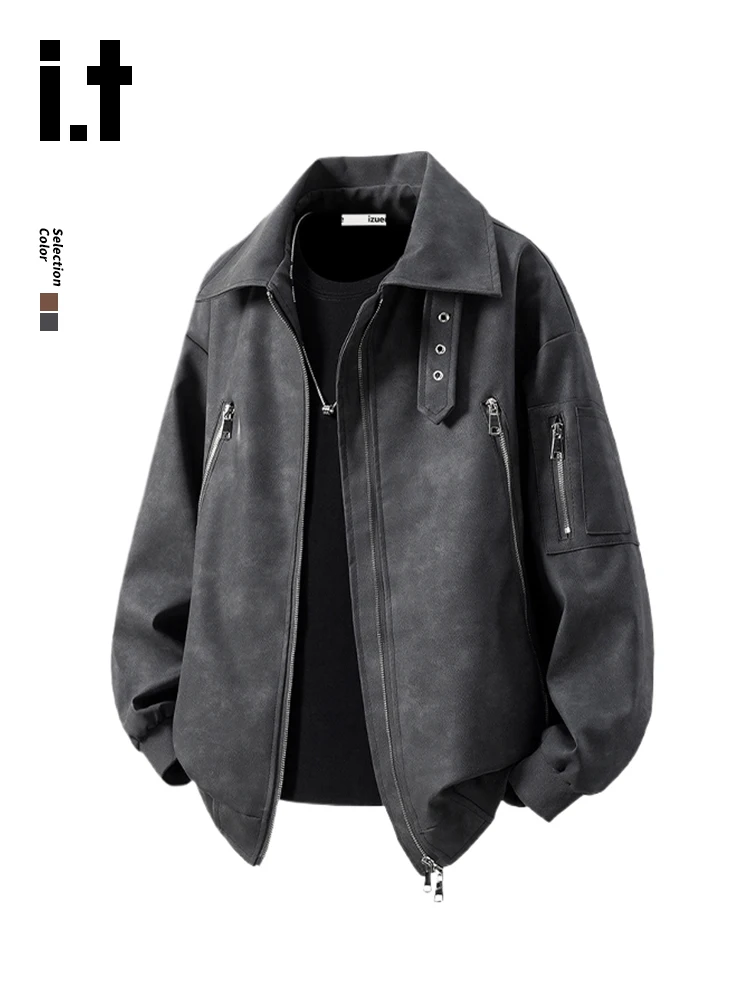 

Autumn Winter Loose Fit American Retro Biker Jaet Casual Versatile PU Leather Coat for Youth No Fce Lined Functional Sle