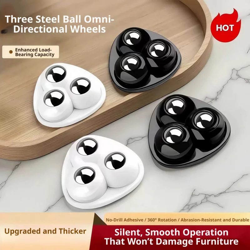 4pcs Self Adhesive Universal Rotating Wheels No Noise Paste Pulley for Trash Can Kitchen Small Appliances