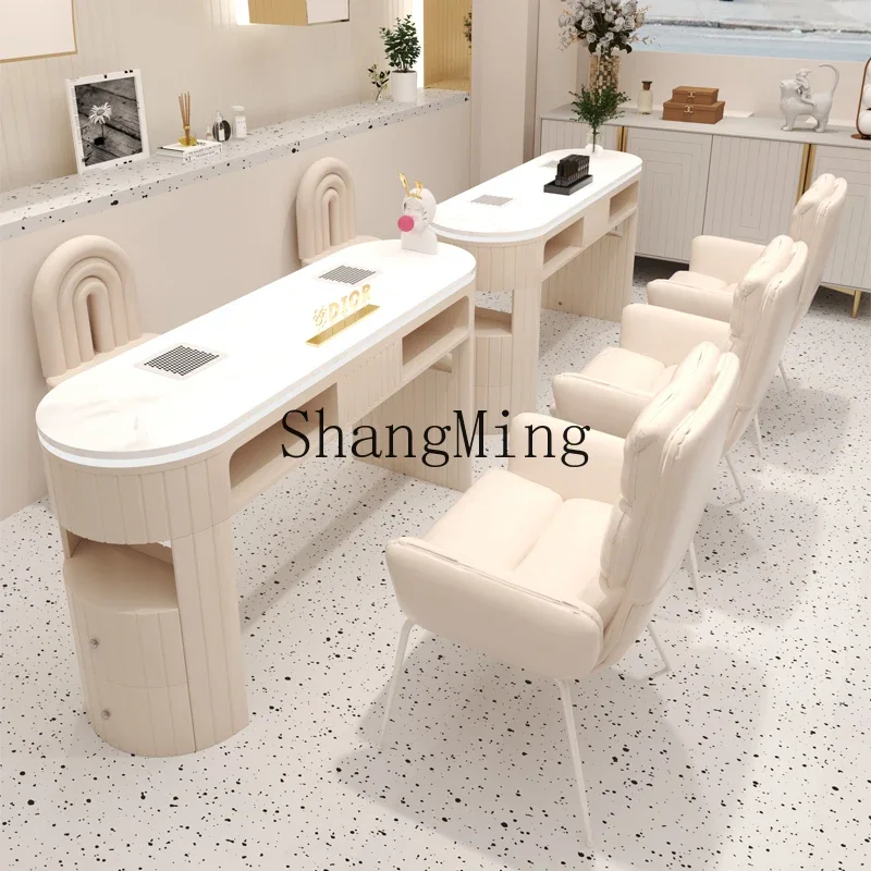 

CL cream wind manicure table and chair set marble desktop with vacuum cleaner socket manicure table