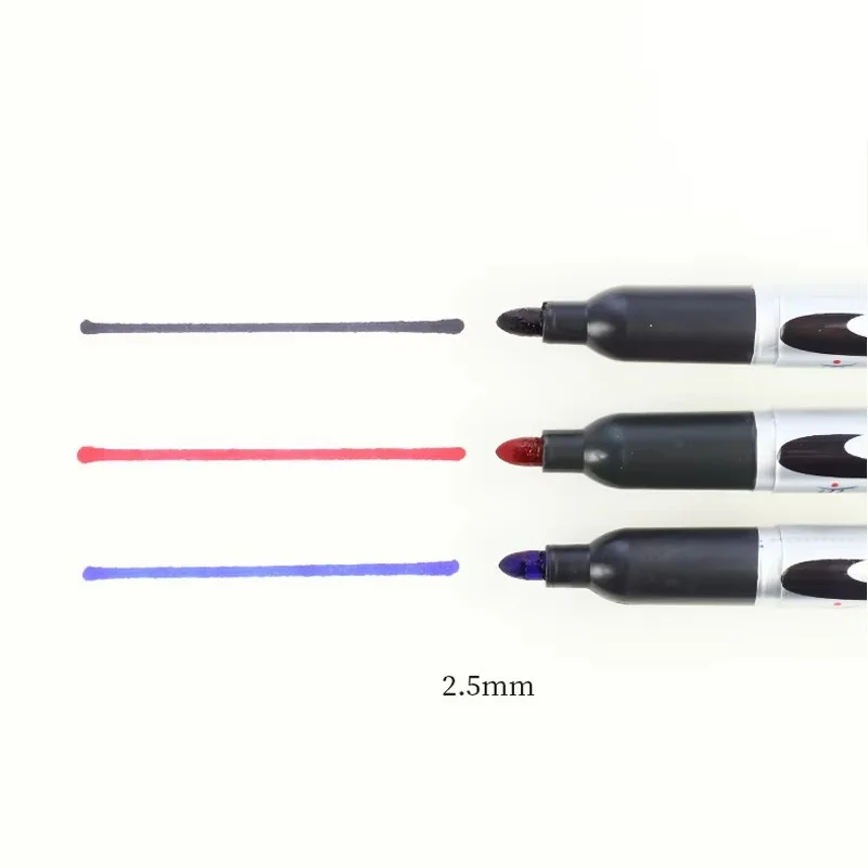 Stylo marqueur en continu, pointe de 2.5mm, encre noire, rouge, bleue, pointe brute, étudiant, école, bureau, papeterie, ensemble de 3 ou 6 pièces