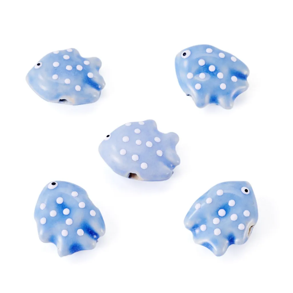 5Pcs Handmade Porcelain Polka Dot Fish Beads Famille Rose Porcelain for Diy Jewelry Making Fashion Bracelet Necklace Crafts
