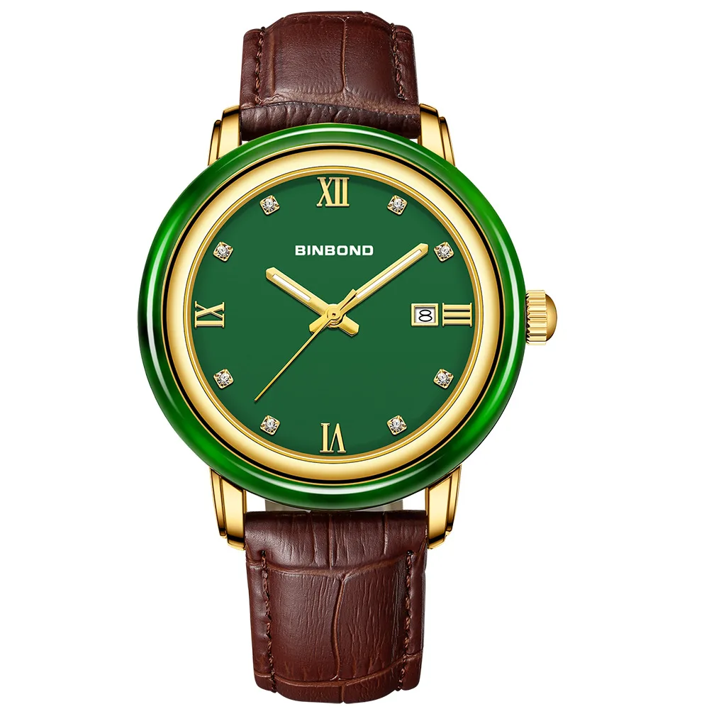 UTHAI CQ358 Fashion Men Watch Waterproof Hotan Jade Jadeite Women Watch Luminous Lovers Watch Clock Gift, Watches for Man