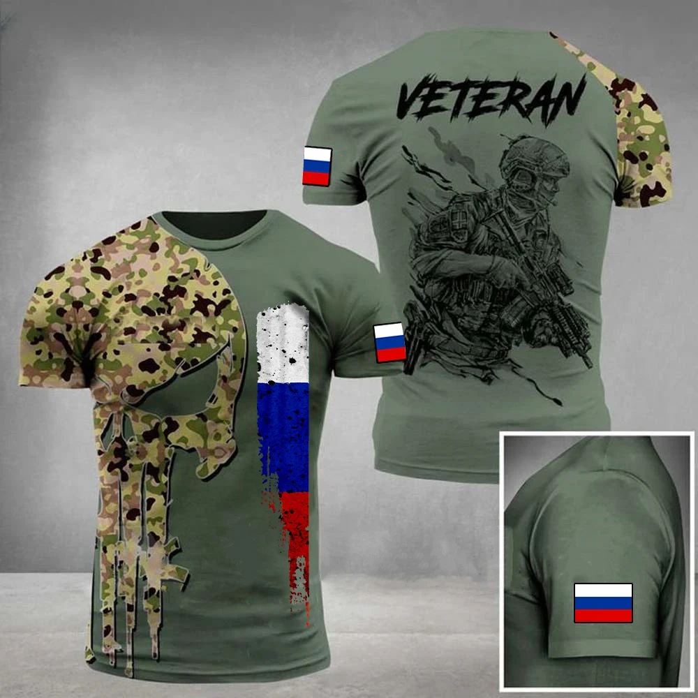 Commando Army Veteran 3D Special Forces Short-sleeved Russian Army Camouflage Men's and Women's T-shirt Tactical shirt Men's top