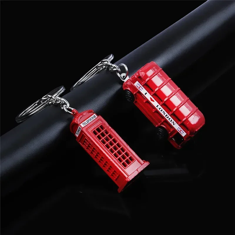 London Red Bus Key Chain with Charm Pendant