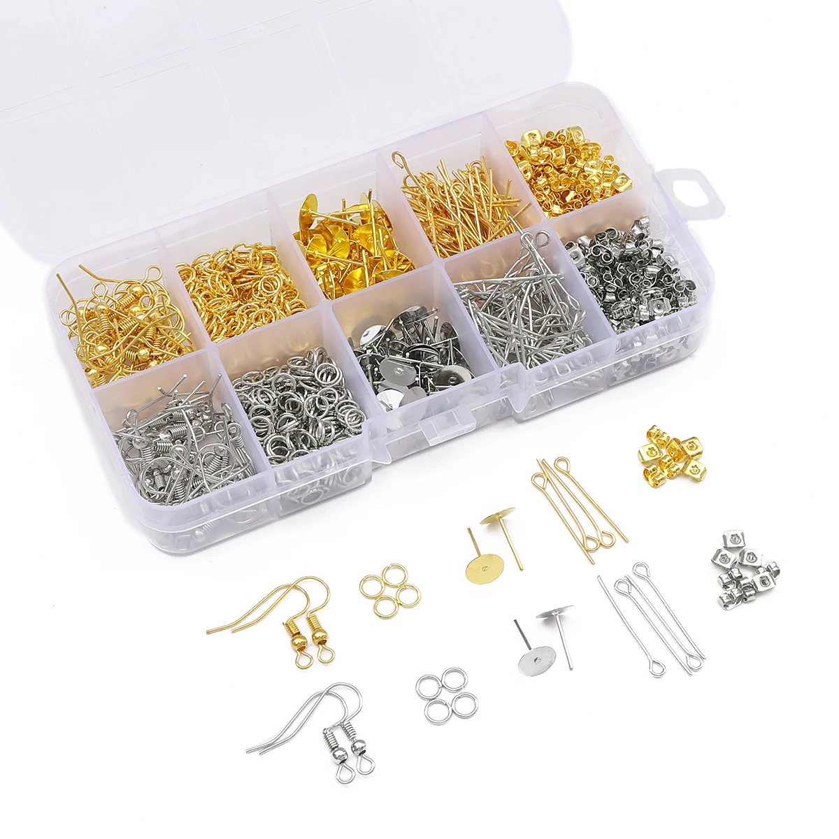 1 Set 10 Grid Box Ear Hook Single Loop 9-shaped Needle Ear Plug Set Handmade DIY Making Jewelry Earring Accessories Materials