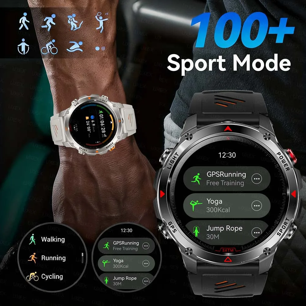 Men's Outdoor Smart Watch GPS Precise Positioning Compass LED Light 100+ Sports Mode Wireless Call Watches Multiple Weather Mode