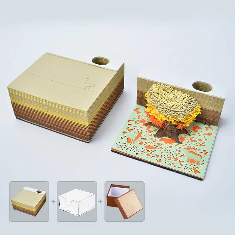 Non-Stick Memo Pad com Pen Holder, Sticky Note, Notas de Papel Bonito, Arte 3D, Criativo DIY, Conveniência