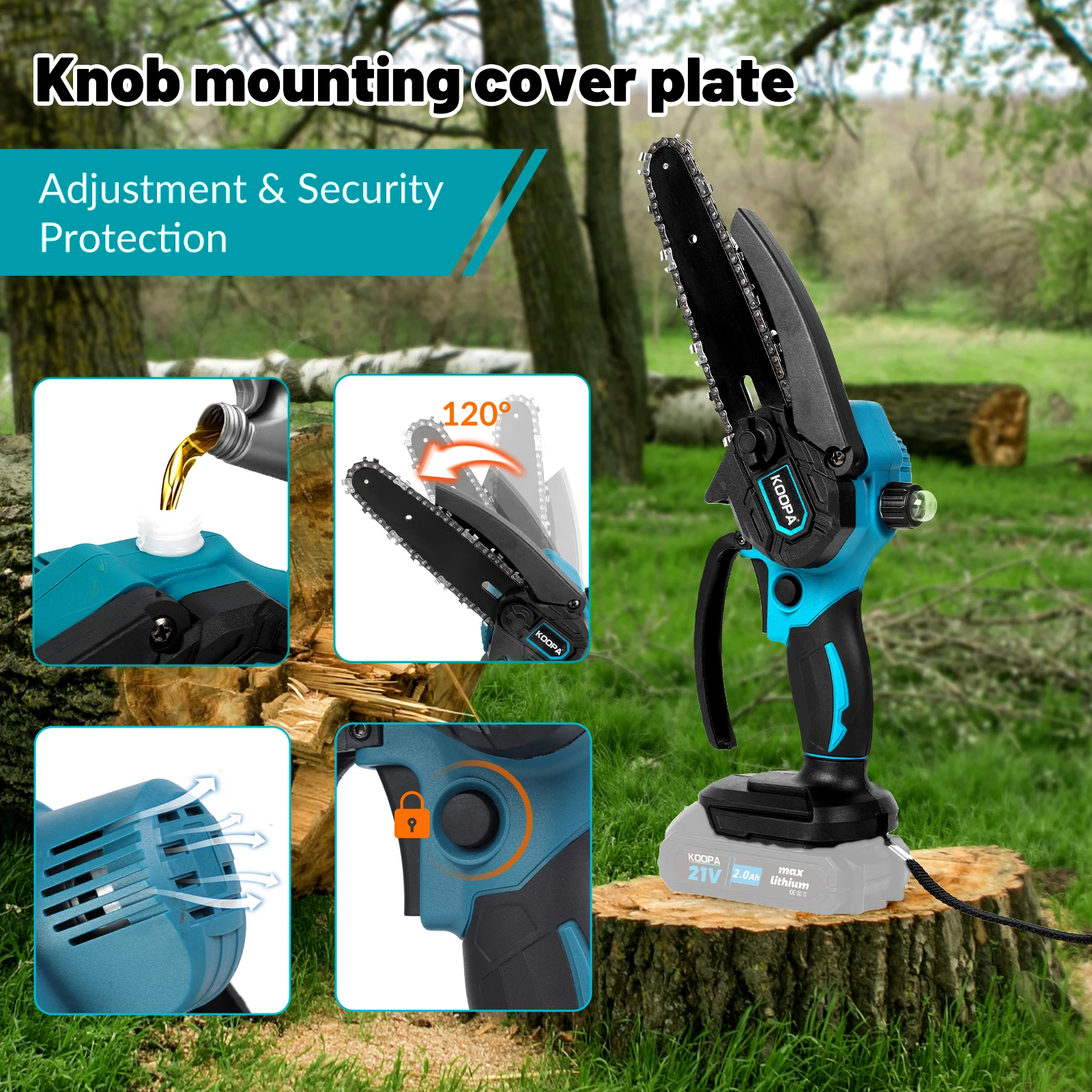 Koopa Mini Cordless 6 Inch Portable Brushless Electric ChainSaw Automatic Oiler,Support 18V makita battery