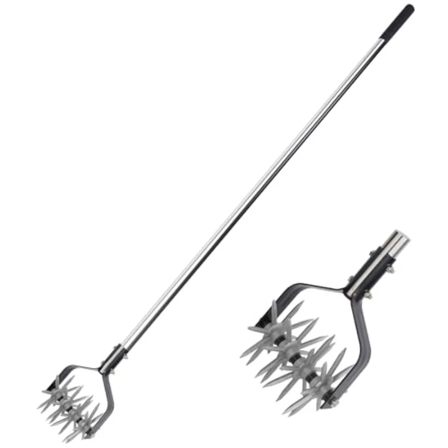 

Rotary Cultivator Garden Tool, Adjustable Hand Tiller, Long Handle Cultivator for Aerating, Planting and Mixing Soil or Reseedi