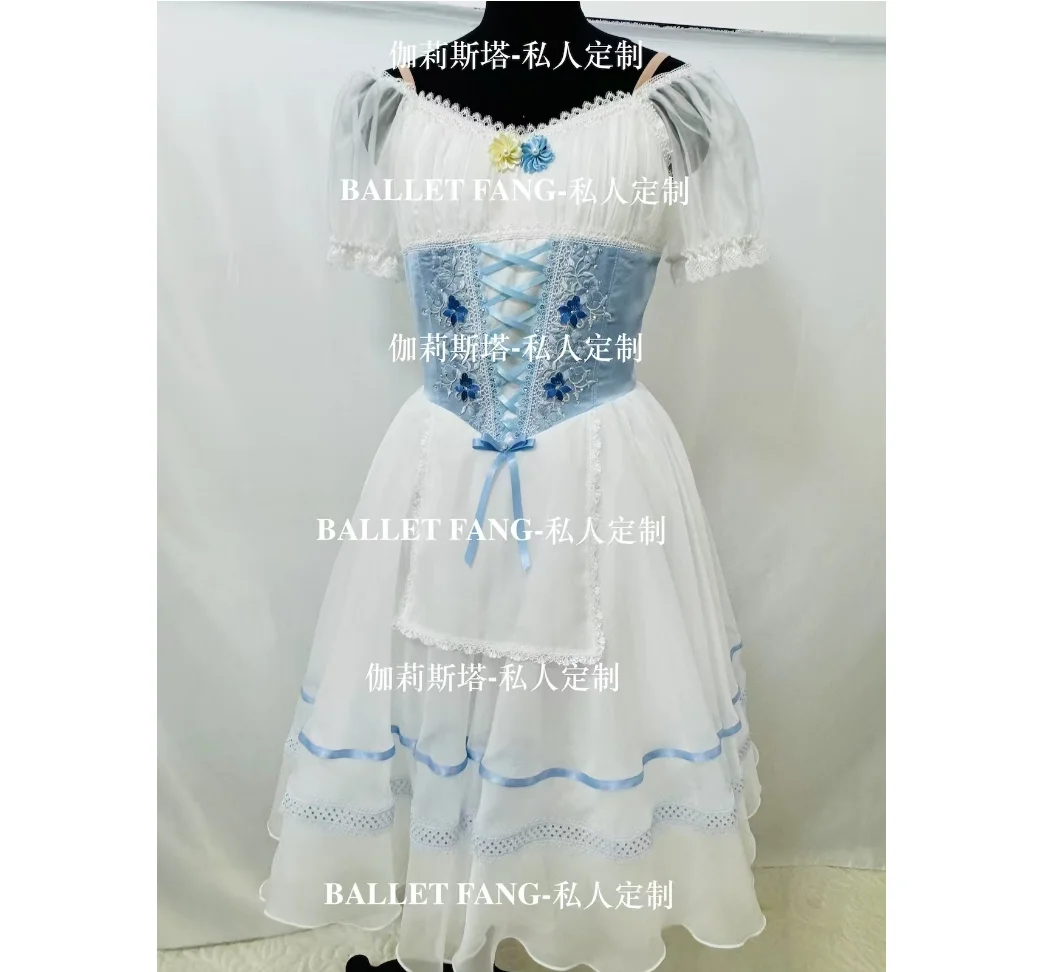 Gisele Tutu Peasant Variations Long tulle dress Private custom blue flash white embroidery with diamond full skirt