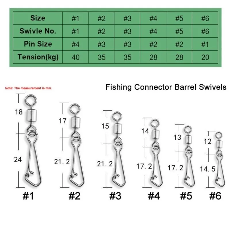 50PCS Fishing Rolling Swivels Connector Barrel Snap Fishhook Swivels Tackle for Lure Hooks Pesca Fishing Accessories