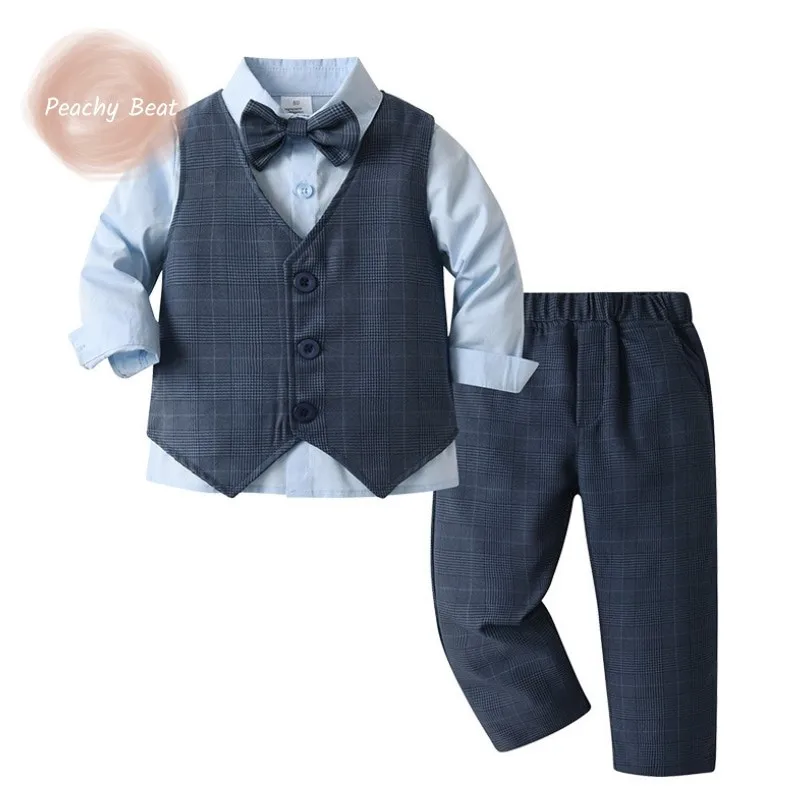 

Baby Boy Formal Cotton Clothes Set Bow Tie Shirt+Vest+Pant 3PCS Infant Toddler Child Suit Party Birthday Baby Clothing Set 1-10Y