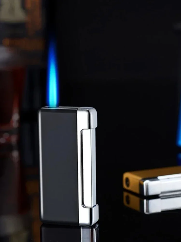 New Cigarette Lighter Metal Flamethrower Straight Blue Flame Can Be Filled with Butane Gas Windproof Cigar Lighter Smoking Gift view 3