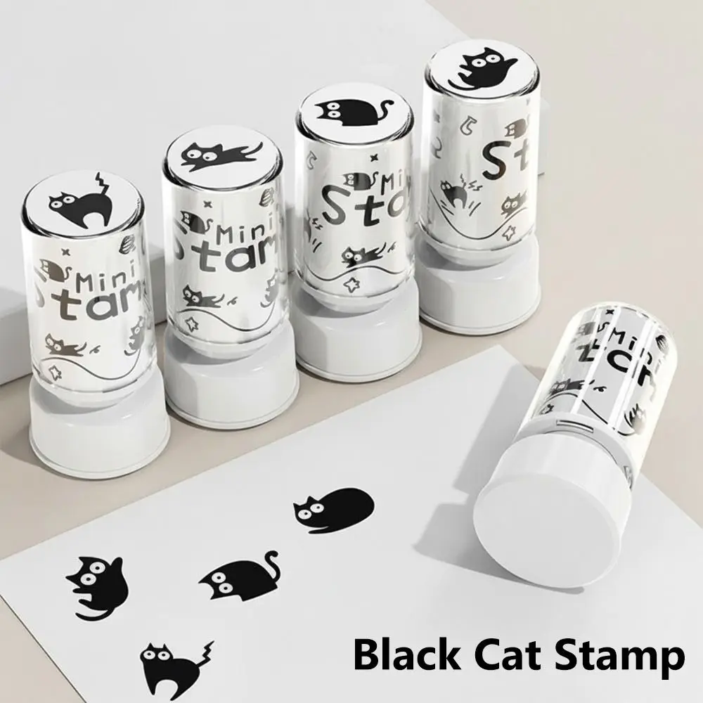 8 Patterns Black Cat Stamp Cartoon Black Color Cartoon Stamp Durable Easy To Use Self-Inking Stamp Scrapbooks And Handicrafts