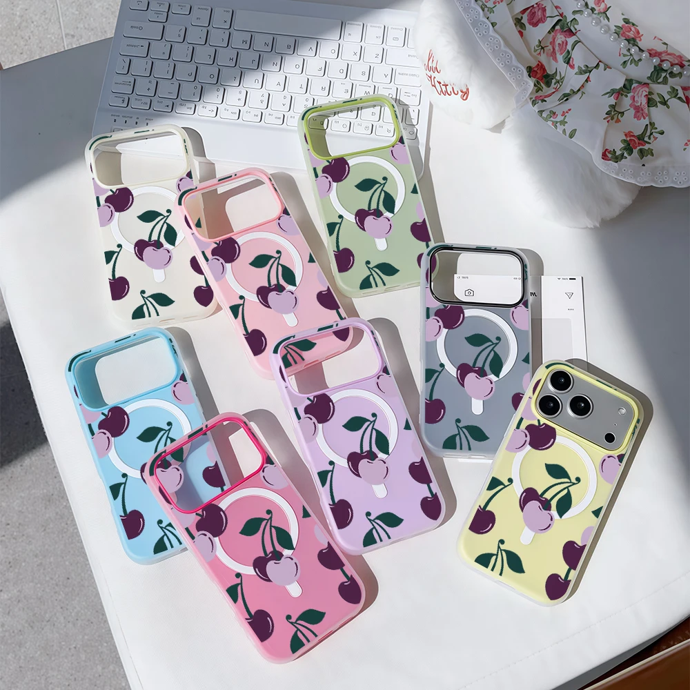 Cherry Pop Luxus Candy Color 2 IN 1 Magsafe Hülle für iPhone 16 15 14 13 17 Pro Max Plus Transparente Matte Weiche Abdeckung