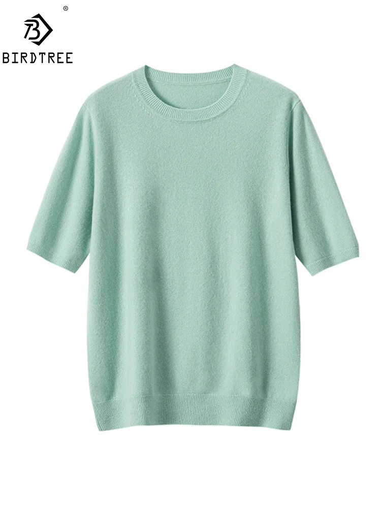 

BirdTree, 100%Pure Cashmere T-Shirt, Women O-neck Short Sleeve, Fashion Loose Basic Soft Top, 2024 Autumn Winter New T484291QM