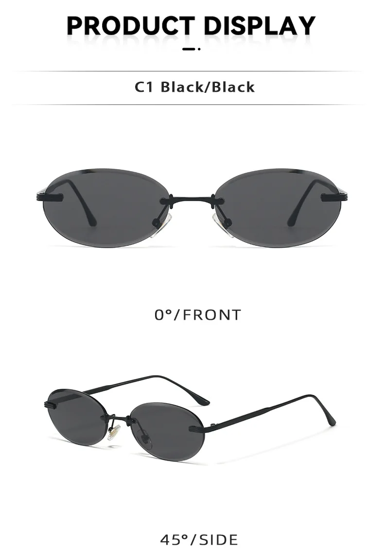Y2K Punk Oval Randlose Sonnenbrille Frauen 2025, Luxus Marke Vintage Metall Kleine Rahmen Sonnenbrille Für Damen Retro Rahmenlose Shades – Detail 4