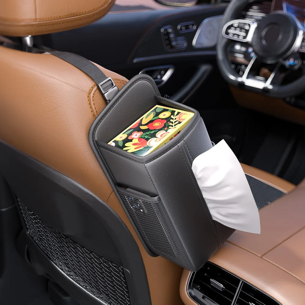 

Car Seat Storage Organizer Car Seat Storage Box With Mesh Bag Adjustable Strap Tissue Holder Large Capacity Auto Accessories