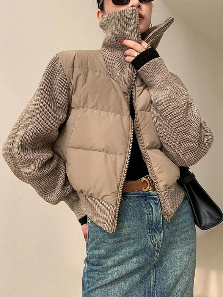 

New Winter Autumn Patchwork Knitted Women Puffer Jacket Cotton Padded Parka Bomber Jacket Coat Female Fashion Coat Outwear Z92