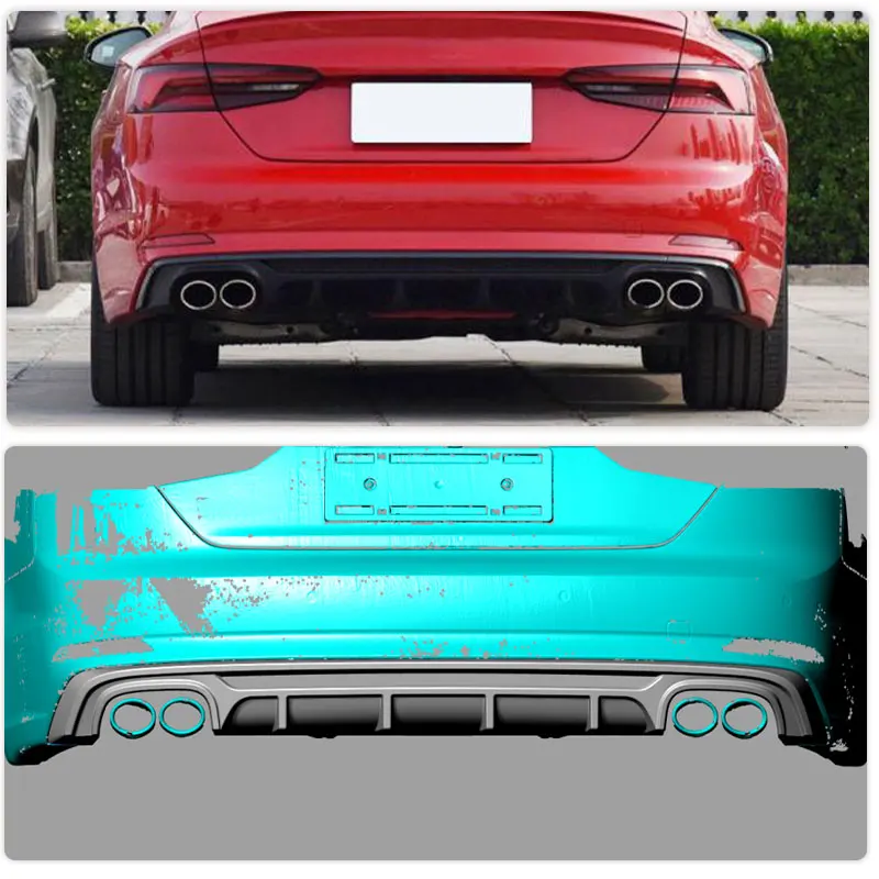 Koolstofvezel Auto Achterbumper Diffuser Lipspoiler Voor Audi A5 Sline S5 4-Deurs 2017-2019 Race Achter Diffuser Schort Lip Body Kit