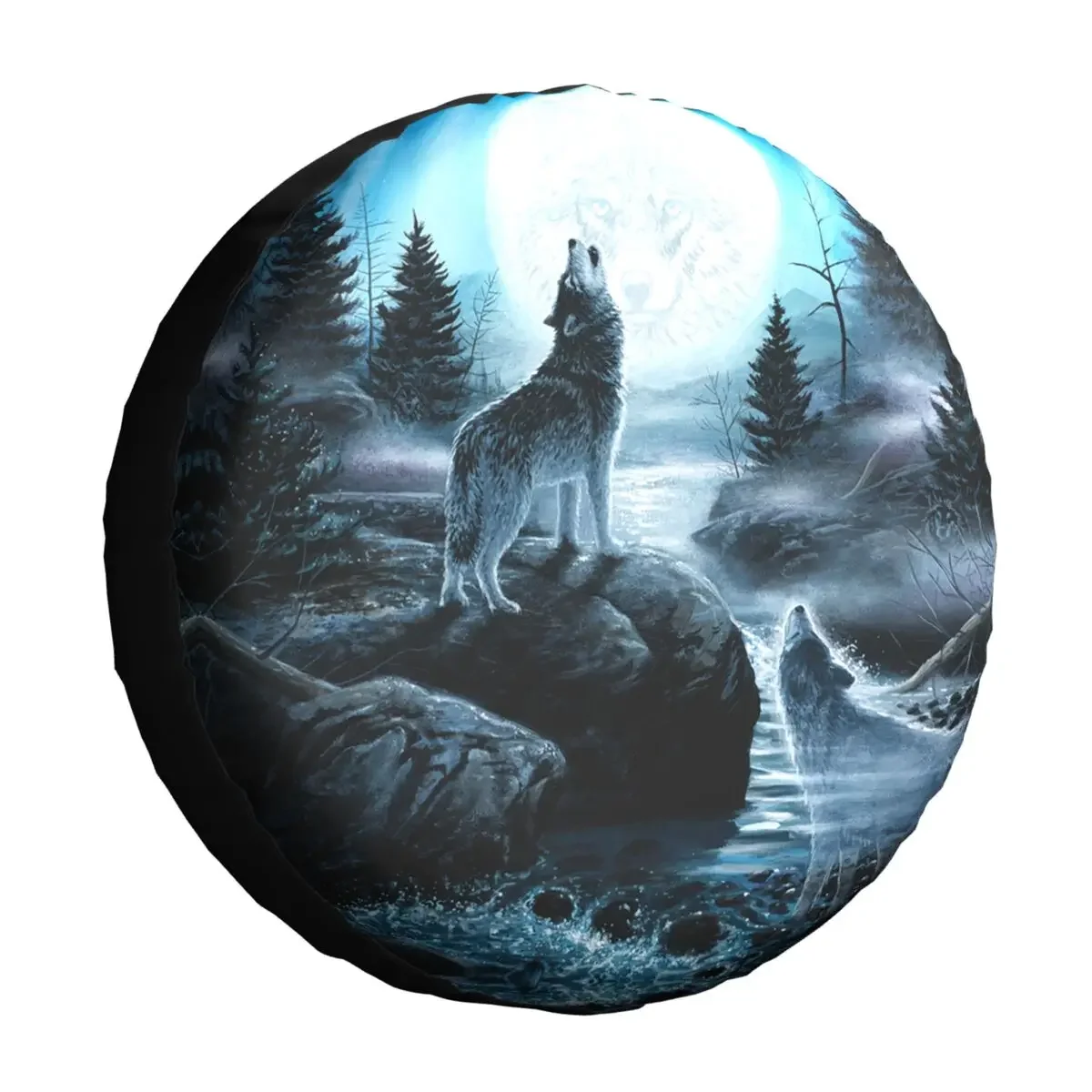 Wolf Spare Tire Cover Universal for Jeep Honda Roar In The Moonlight Dust-Proof 4WD 4x4 RV Car Wheel Covers  Inch