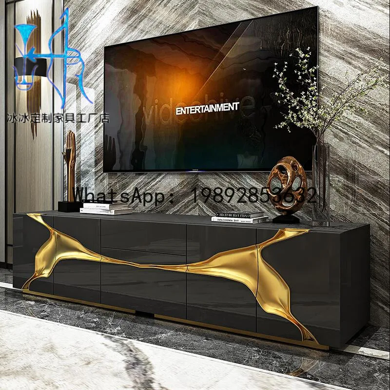 

X-12 American Style Light Luxury Floor Cabinet Hong Kong Style Tall Storage Cabinet Coffee Table TV Cabinet Set