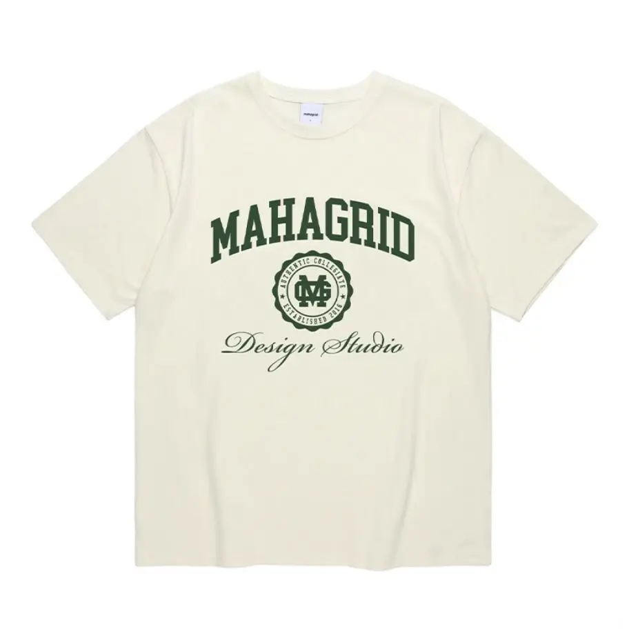 2024 Spring and Summer New Men's and Women's Trend Somi Korea Mahagrid MGD College Badge Trendy Short-sleeved T-shirt