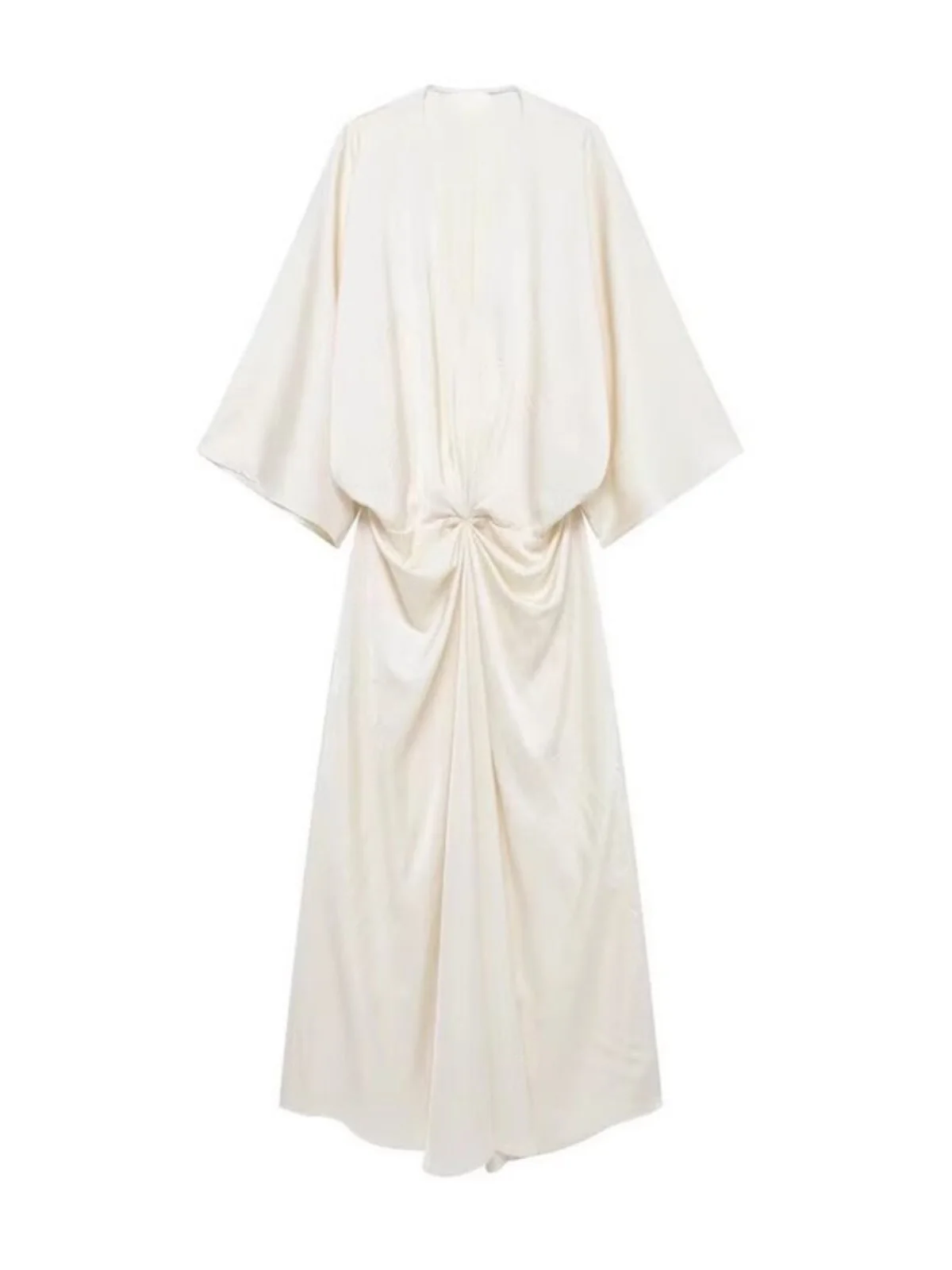 Chic Casual Midi Dr 82272472 Autumn New Arrival Women's Faion Pleated Effect Street Sle f Sve V-ne Summer Dr