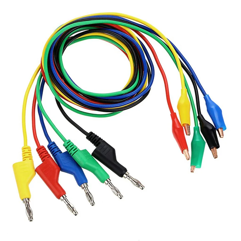 A88E-Banana Plug To Alligator Clips Test Leads 5 Color Soft Flexible Electrical Wire Cables For Multimeter Electrical Testing