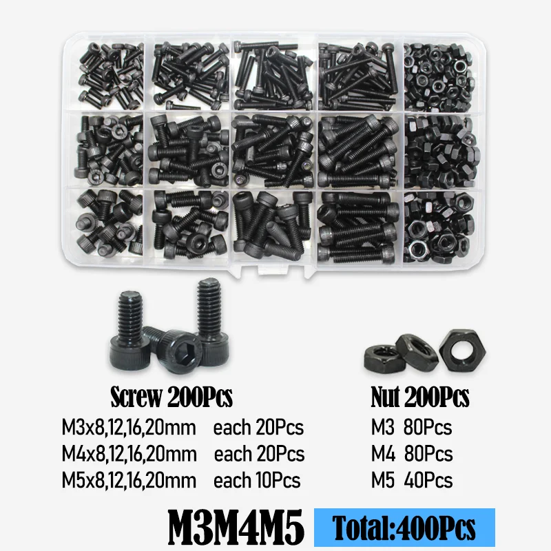 2500p schwarzer Stahl-Innensechskant-Rundkopfschrauben-Set M2 M3 M4 M5 M6 Güteklasse 12.9 DIN912 Inbus-Schrauben Muttern Unterlegscheiben-Sortiment-Set – Detail 11