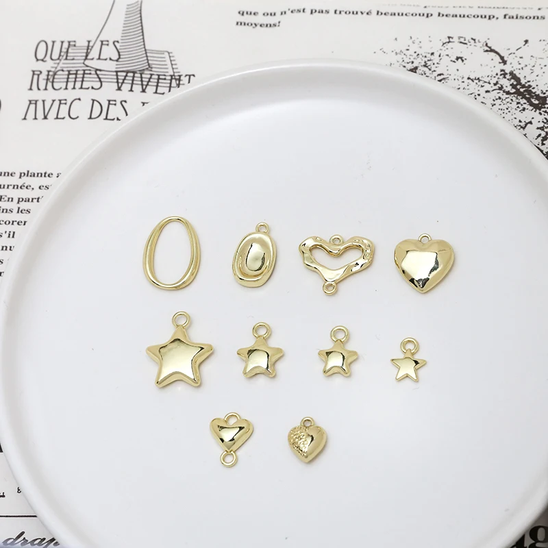 1pcs Glossy Love Star O-shaped Ins Simple Alloy Accessories Diy Handmade Jewelry Earrings Necklace Pendant Material Charms