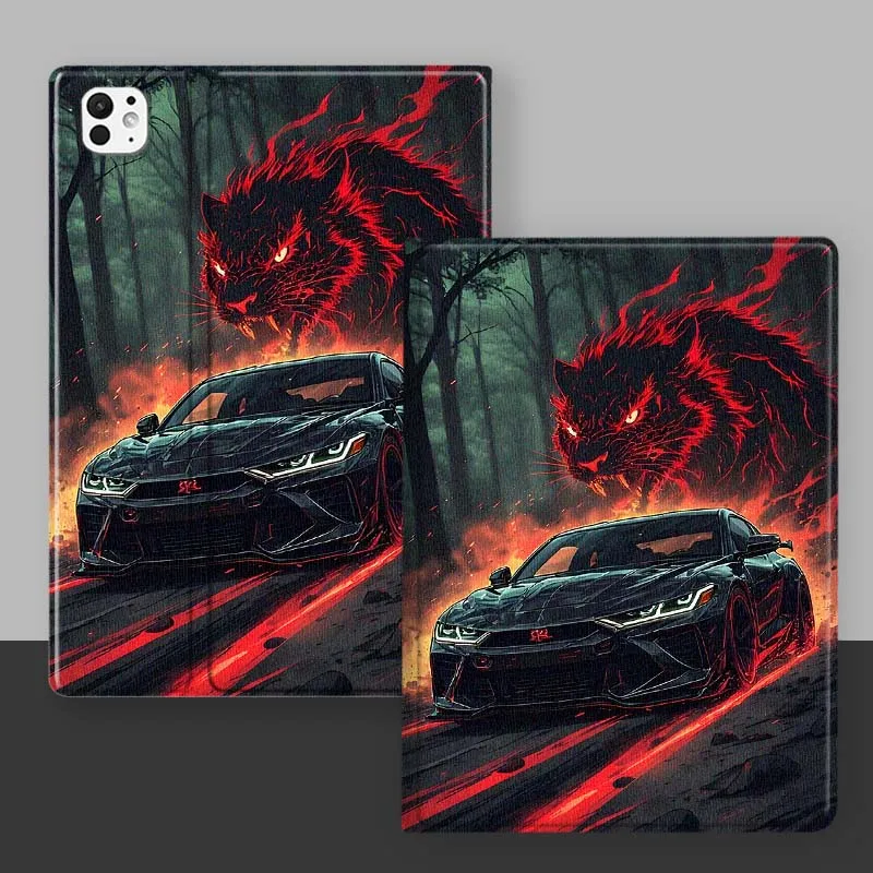 Dark Sports Car For iPad Pro Mini Air 1 2 3 4 5 6 7 10 11 th 8 9 gen 11 M4 M5 Foldable Tablet Case Cover