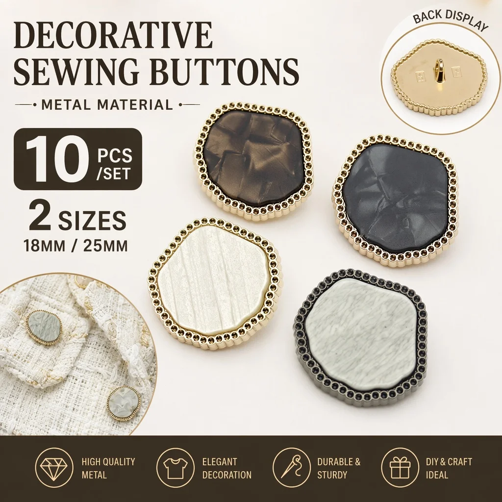 10Pcs Irregular Beaded Sewing Metal Buttons, 18mm 25mm Decorative Buttons for Coats Jackets Bags and DIY, Durable Shank Buttons