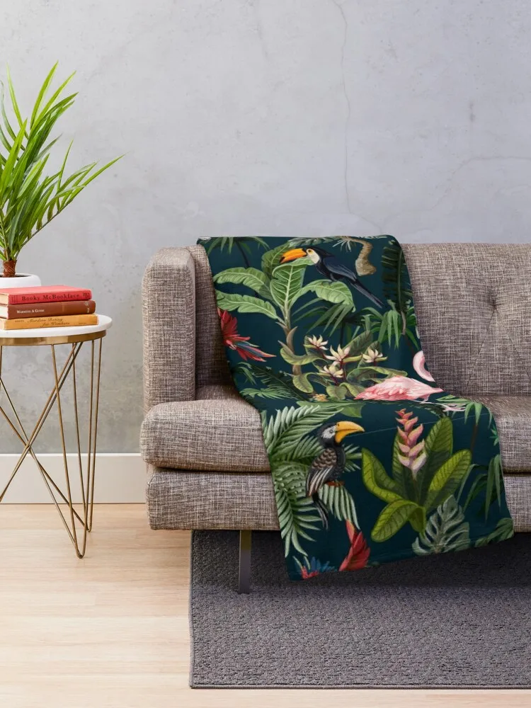 Jungle pattern with toucan, flamingo and parrot Throw Blanket cosplay anime Polar Quilt Blankets