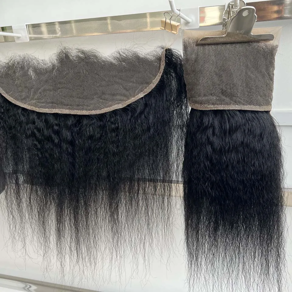 BINF HD 13x4 Lace Frontal Kinky Straight Pré-épilé 4x4 Swiss Full Closure Only Noir Naturel 100% Cheveux Humains Remy