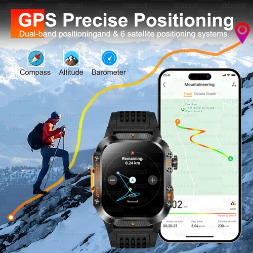 Imagen 2 del producto Nuevo para Xiaomi grado militar al aire libre GPS reloj inteligente hombres brújula ritmo cardíaco BT llamada linterna LED 10ATM impermeable Smartwatch