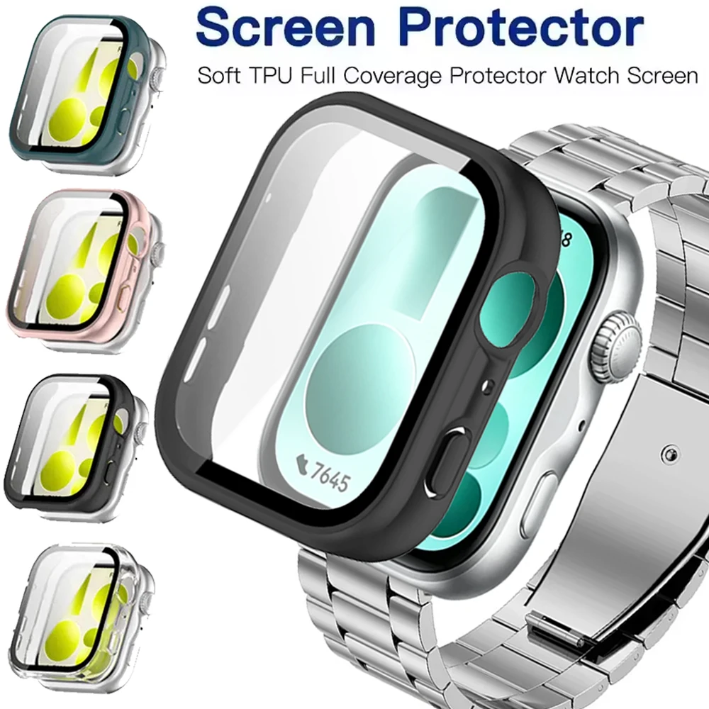 HD Glass+ PC Case for Huawei Watch Fit 5/4/3 Omni-Directional Protective Shell Cover for Huawei Watch Fit 5 Pro Fit 4 Pro Belt