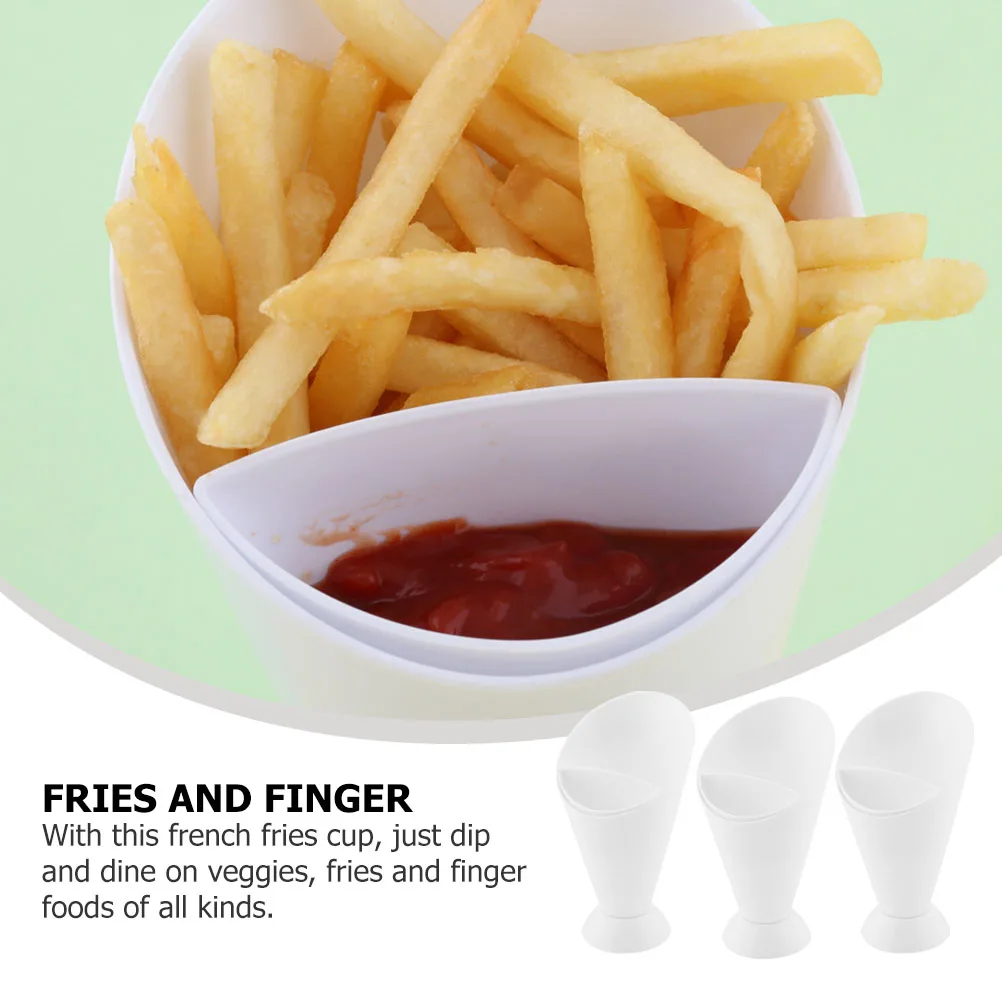 

6pcs French Fry Dipping Cups 2 In 1 Sauce Serving Container Dual Slots Pp Salad Cup Home Restaurant Use Cone Dip Bowl For Finger