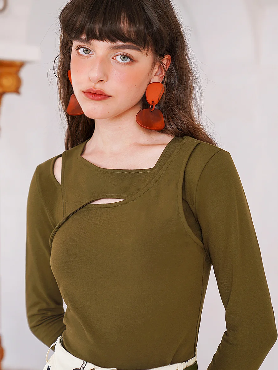 

Com Original Tee-Color Knitwear Long Sve Women's Base irt Autumn Winter Cotton Polyester Blend round Ne