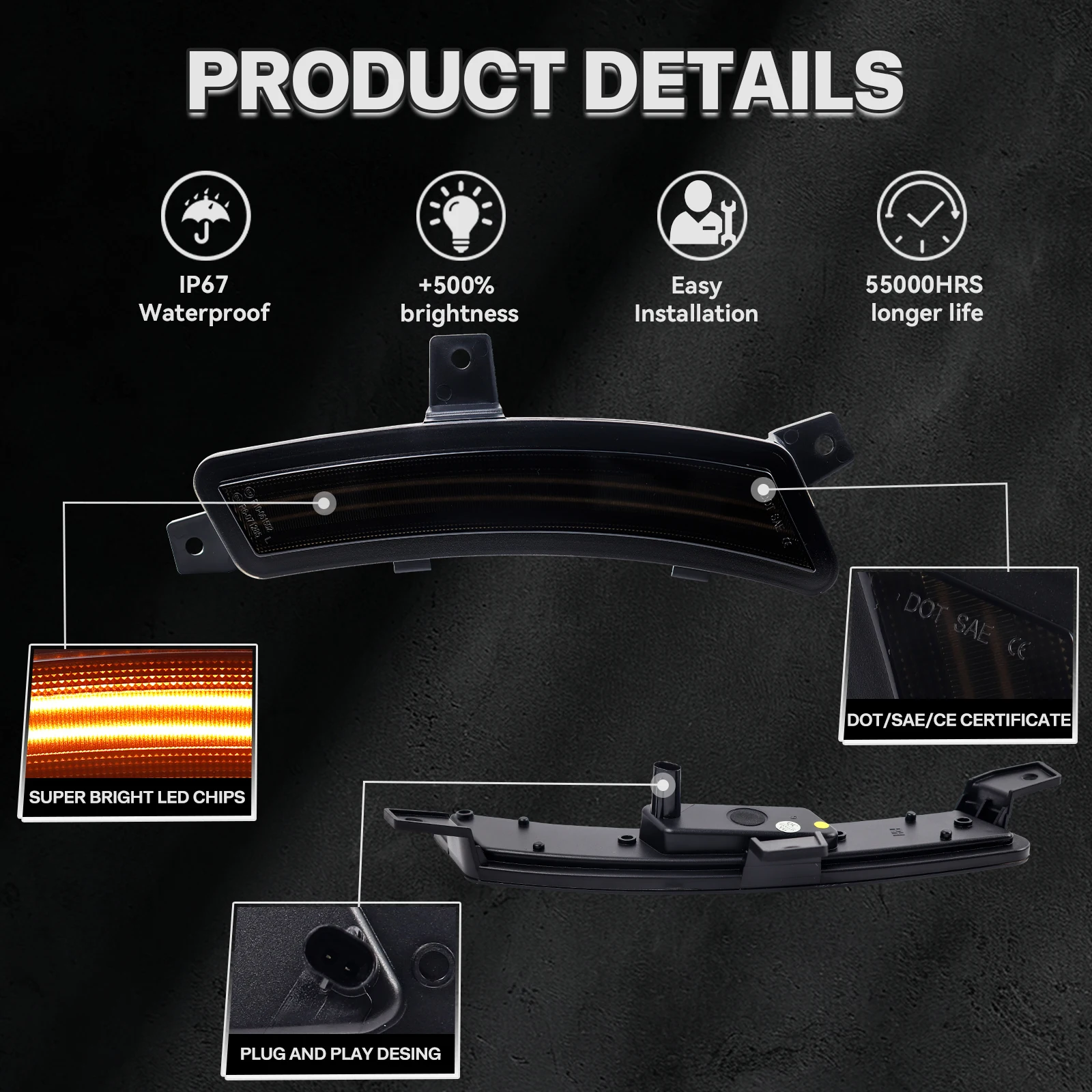 For 2025+ Chevy Tahoe GMC Yukon Cadillac Escalade LED Bumper Wheel Elevation Welcome Lighting Smoked Fender Dynamic Side Marker Lights
