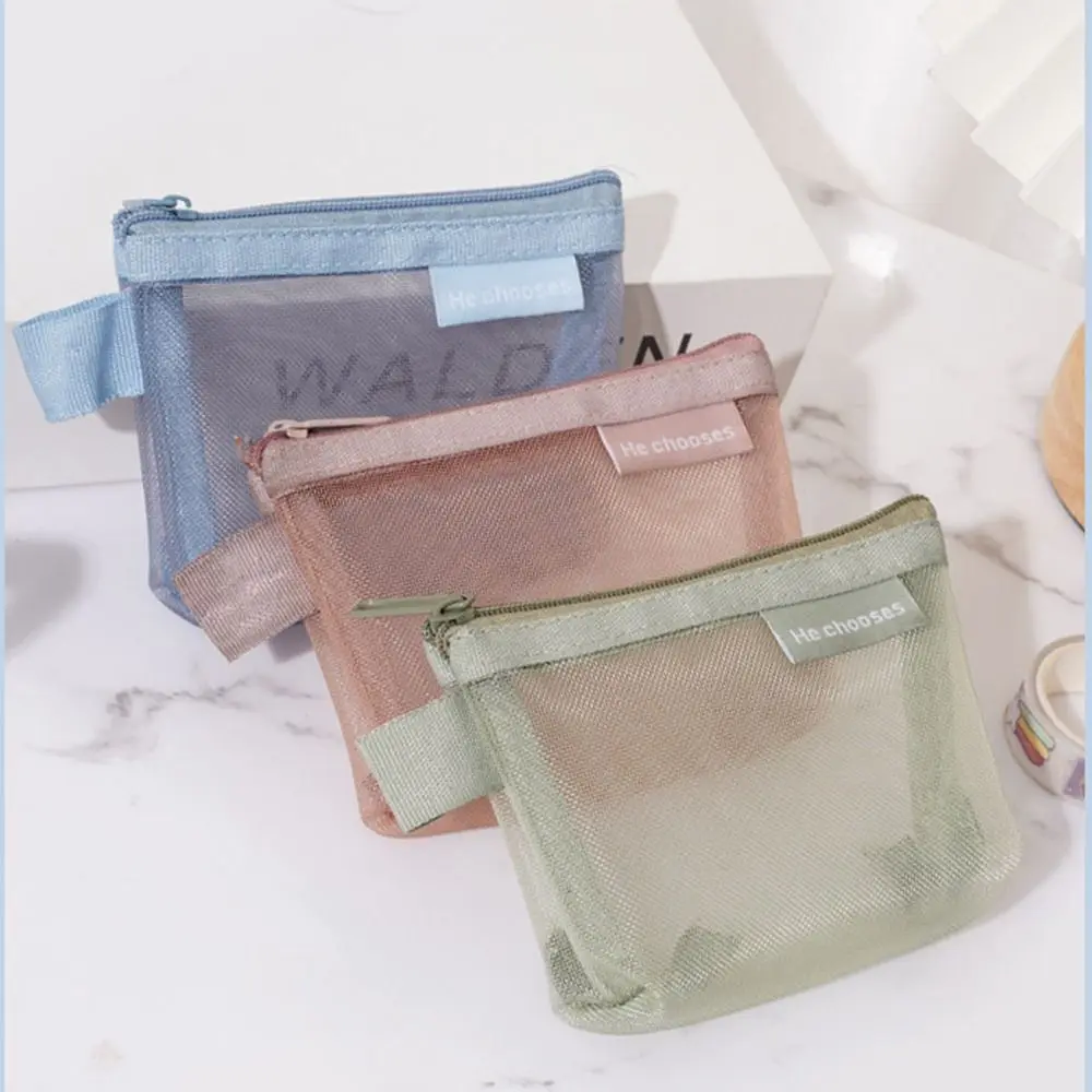 Mini Mesh Coin Bags ID Credit Card Holder Clear Zipper Small Makeup Case Cosmetic Bags Earphone Data Cable Storage Bag