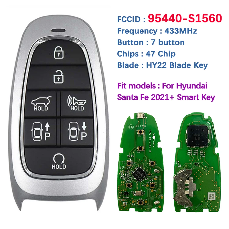 

CN020261 Original PCB 7 Button Smart Key For Hyundai Santa Fe 2021+ Remote 433Mhz 47 Chip FCCID TQ8-FOB-4F27 95440-S1560