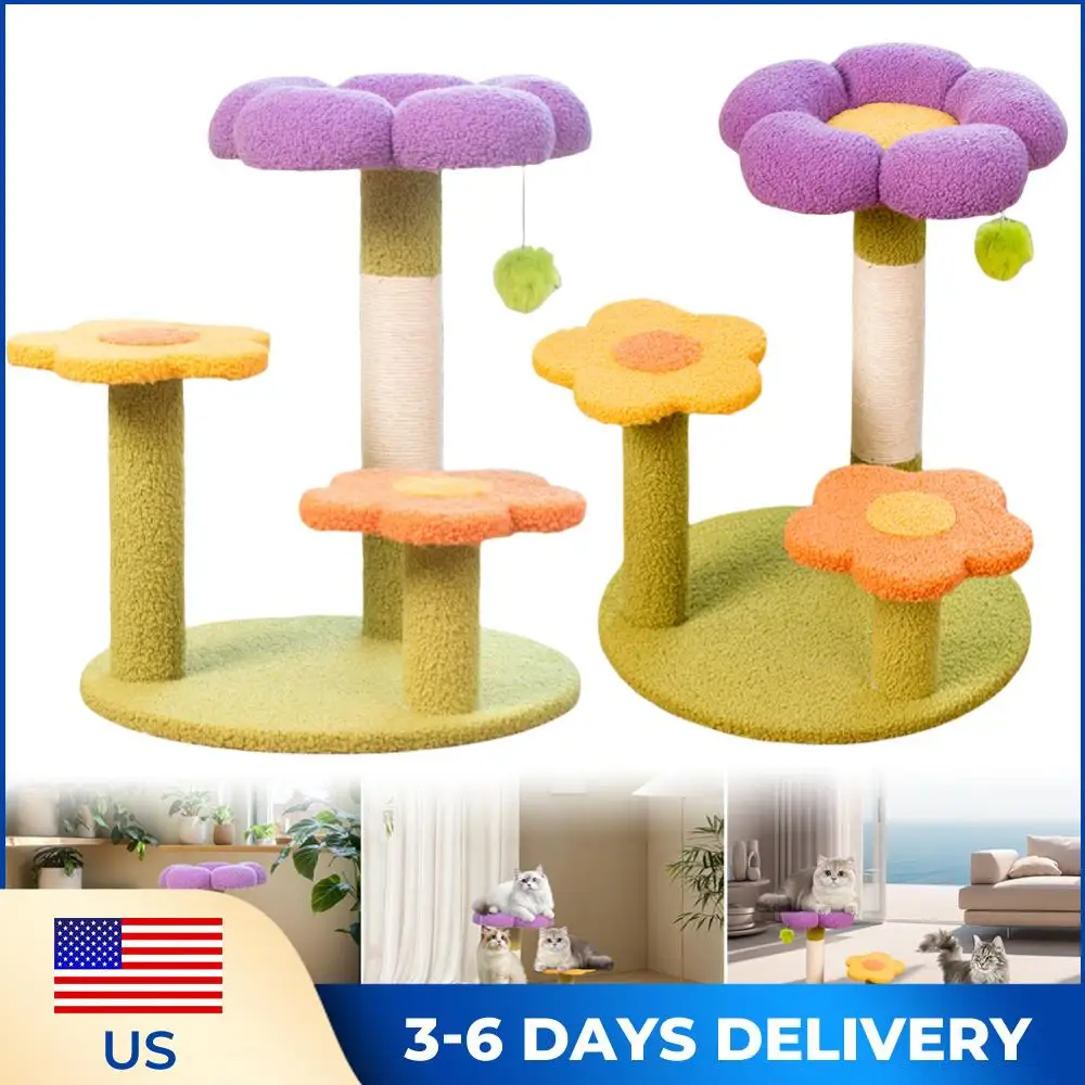 

Flower Cat Tree Tower Cat Climbing Frame Sisal Wrapped Cute Cat Tree 3 Layer Small Cat Tower for Playtime and Relaxation