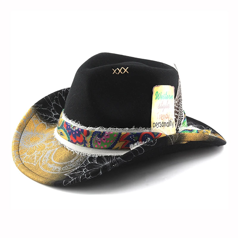 

Vintage Roll Up Brim Western Cowboy Hat for Men Women Gentleman Lady Jazz Cowgirl Cap Church Sombrero Caps