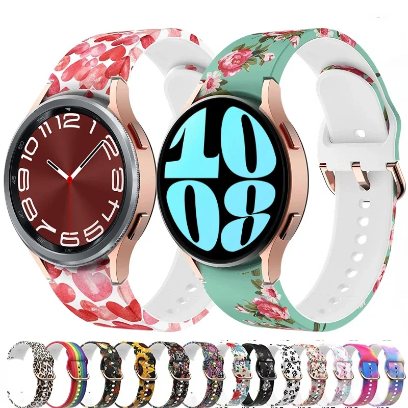 

Printed Silicone Strap For Samsung Galaxy Watch 4/5/6/7 40mm 44mm Pro 45mm Color Bracelet Band Watch 6 Classic 47mm 46mm Correa