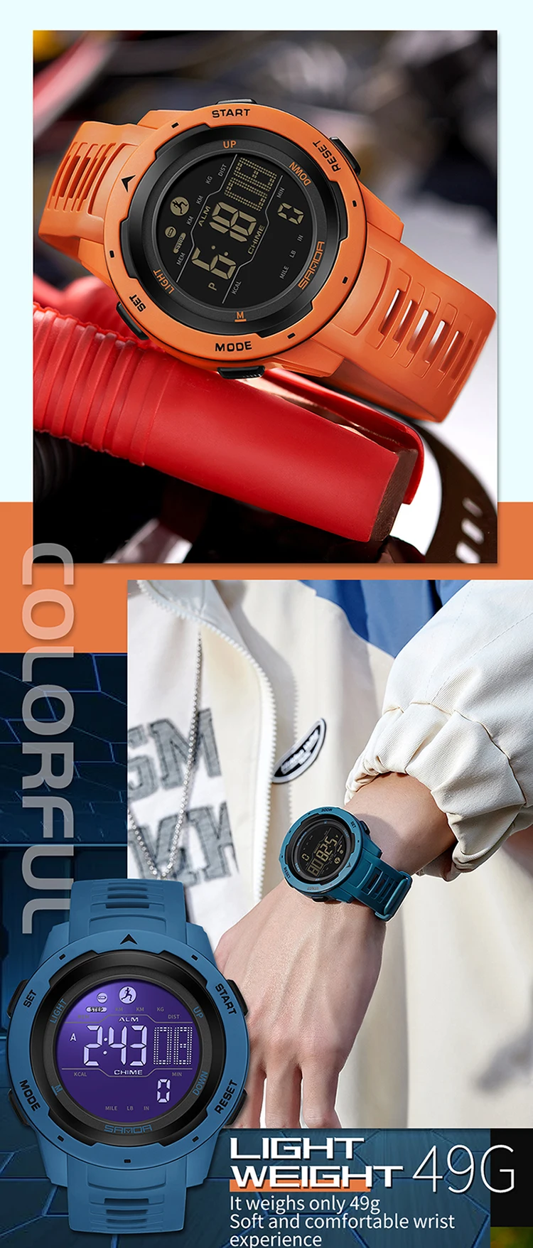 SANDA 2145 Herren-Sportuhr, Schrittzähler und Kalorienzähler, 50 m wasserdichte LED-Digital-Militärarmbanduhr, Relogio Masculino – Detail 4