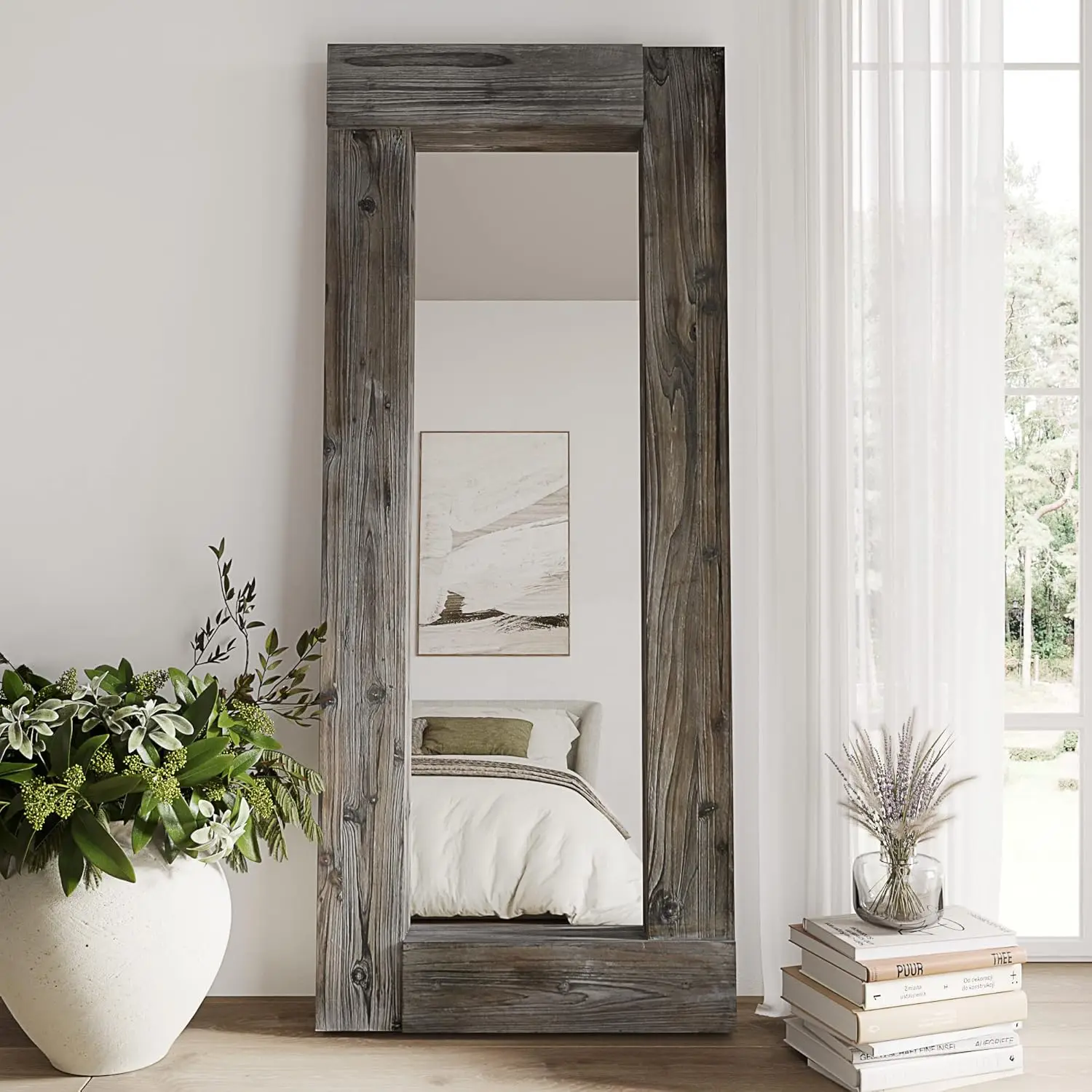 Miroir pleine longueur de ferme rustique, cadre en bois, miroir de chambre sur pied, 58 po x 24 po, naturel